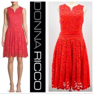 Donna Ricco Lace A-Line Coral Orange Dress Size 10